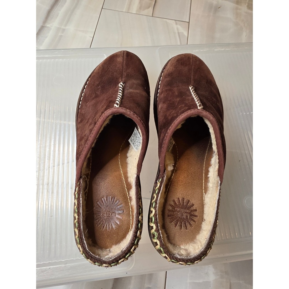 UGG Australia Nightengale Suede Sheepskin Clogs Mules Brown‎ 5177 Womens 9 - Picture 14 of 16